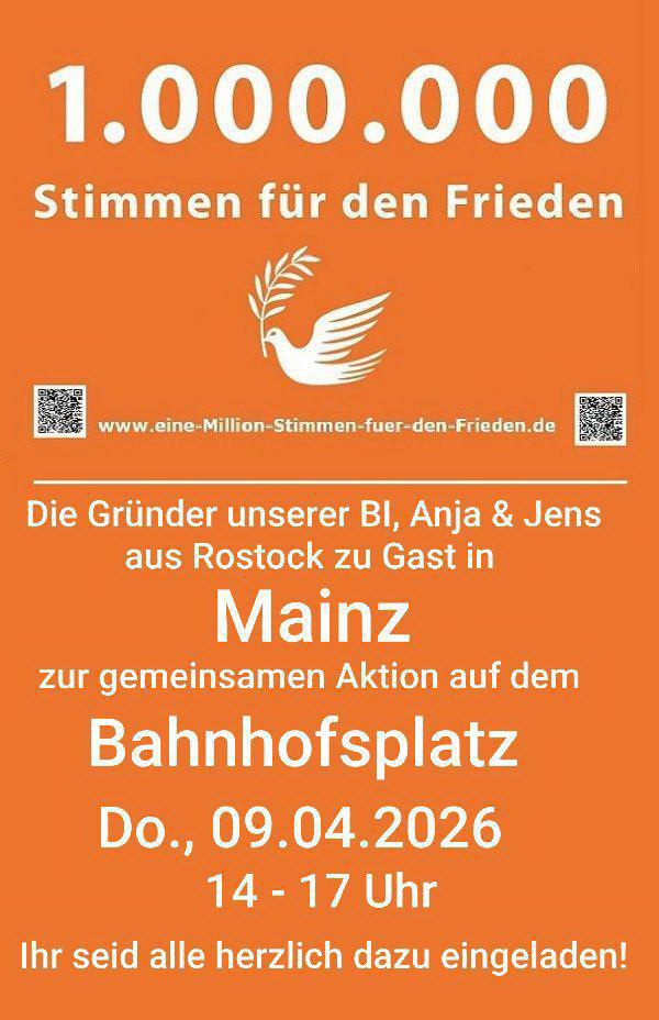 Friedensmahnwache am 9. April 2026 am Hauptbahnhof Mainz
