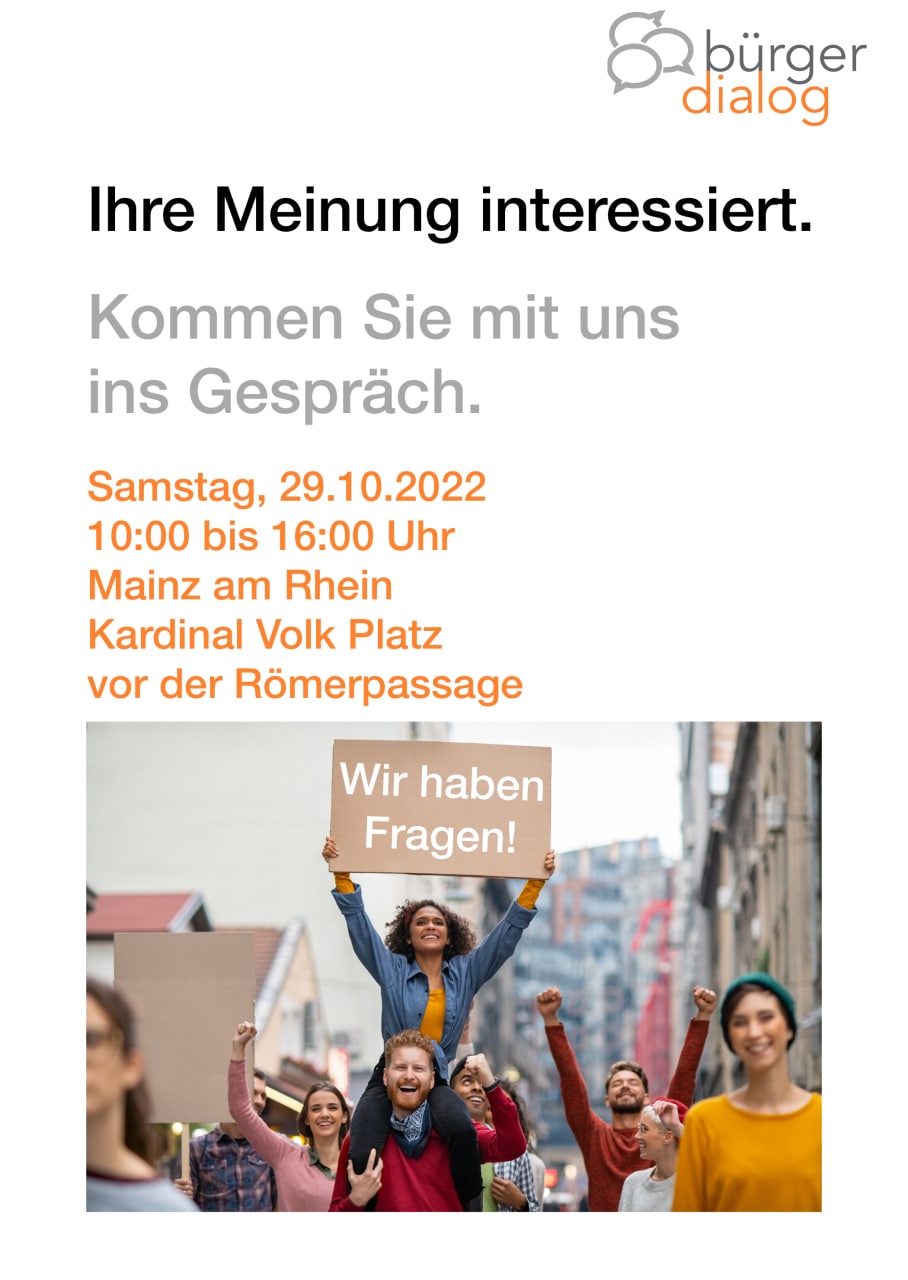 Ihre Meinung Interessiert. Kommen Sie mit uns ins Gespräch. 10:00 bis 16:00 Uhr.